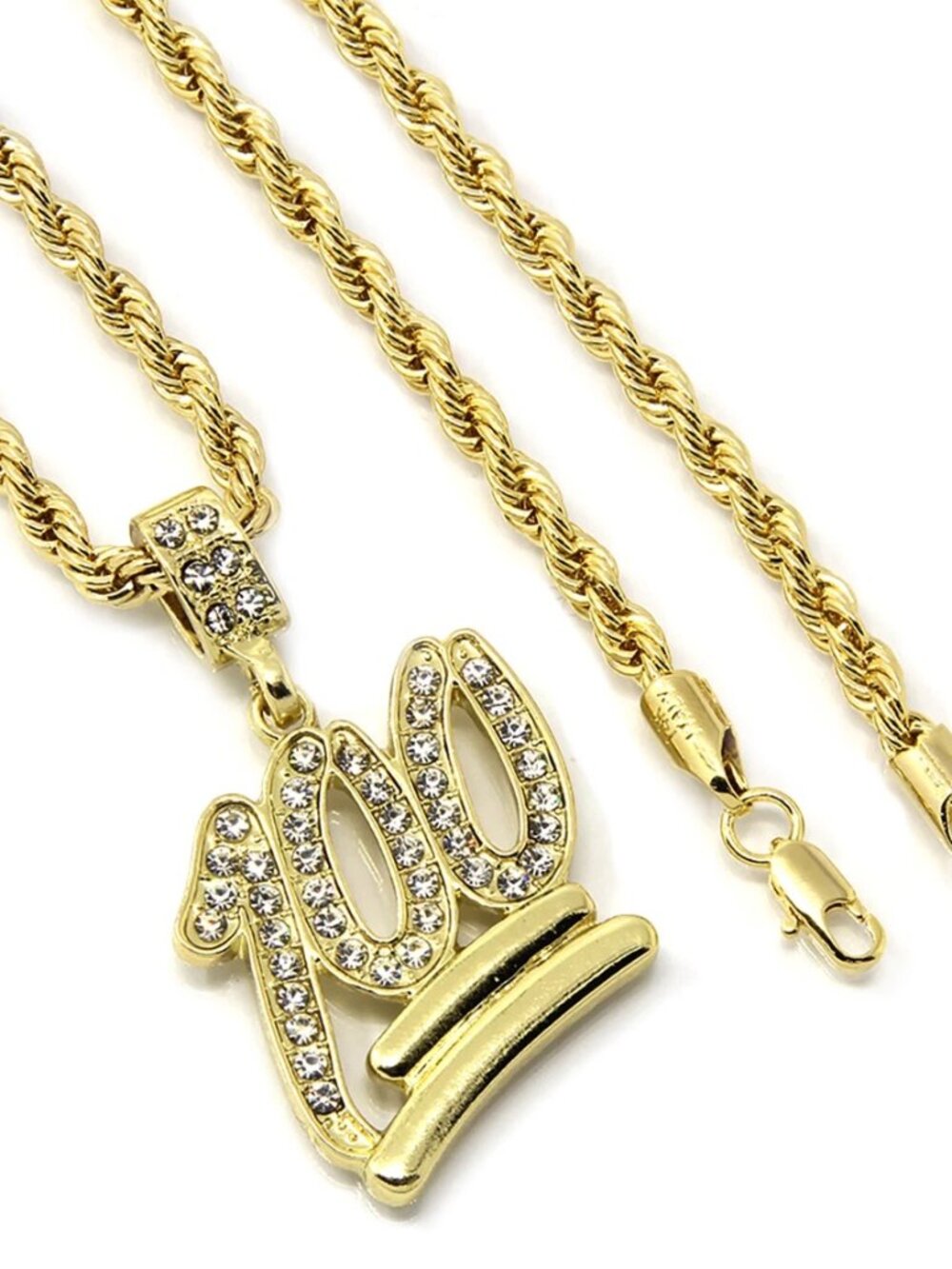 14K Plated 100 Emoji CZ Pendant & 24” Rope Chain